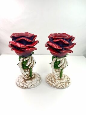 Yankee Candle Red Phantasmagoria Rose Skeleton Votive Tea Light Candle Holders